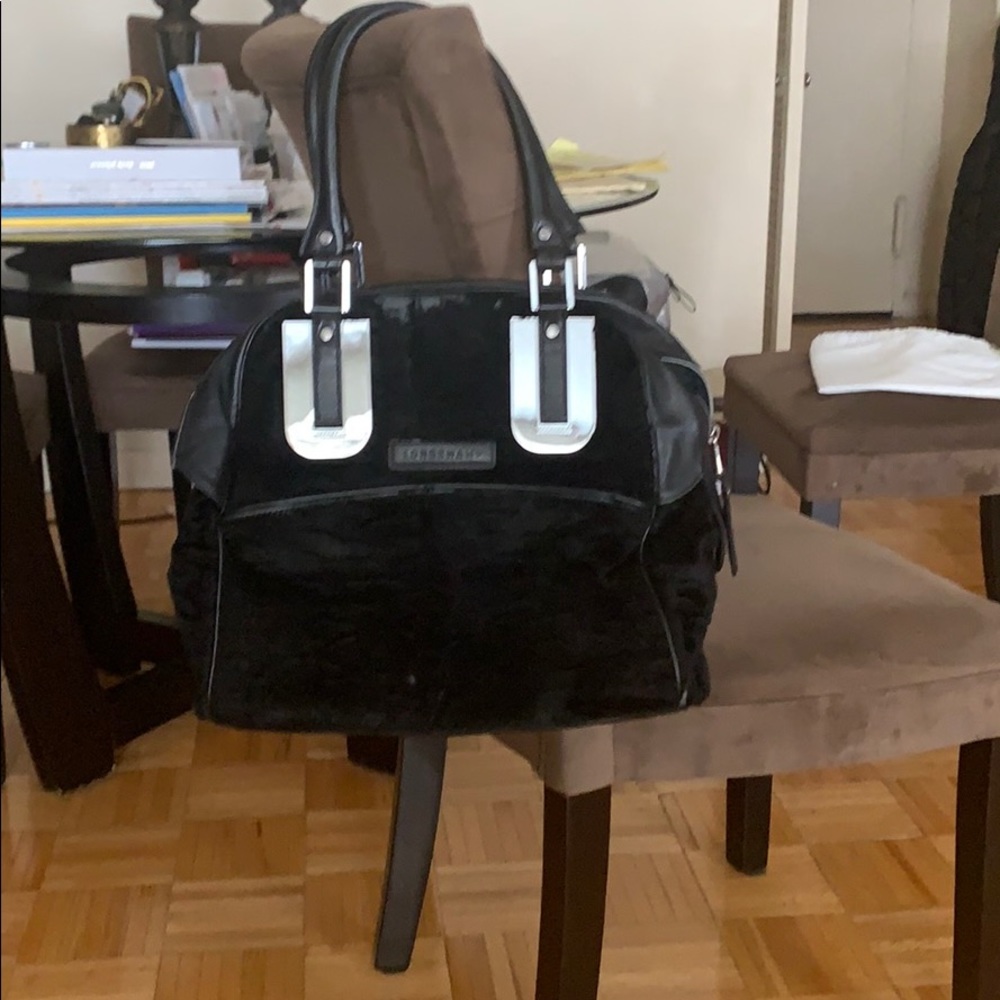 Long champ cosmo fur leather black handbag